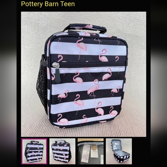Pottery Barn Teen Other - New Pottery Barn PBTEEN Gear-Up Black Stripes Flamingo lunchbox